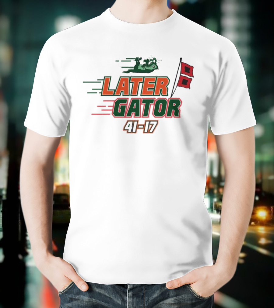Florida Gators Later Gator 41-17 Speedy Alligator And Racing Flag T-Shirt