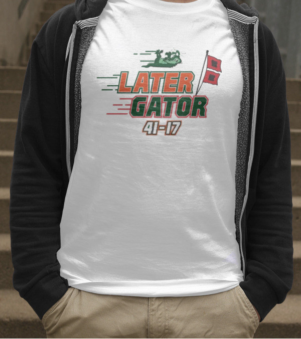 Florida Gators Later Gator 41-17 Speedy Alligator And Racing Flag T-Shirt