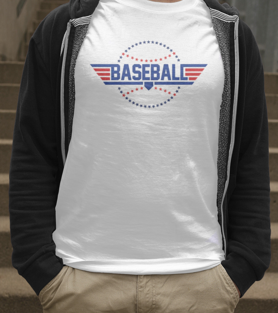 Red And Blue Stars Baseball Fly Ball Wings T-Shirt