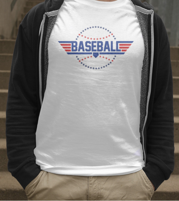 Red And Blue Stars Baseball Fly Ball Wings T-Shirt