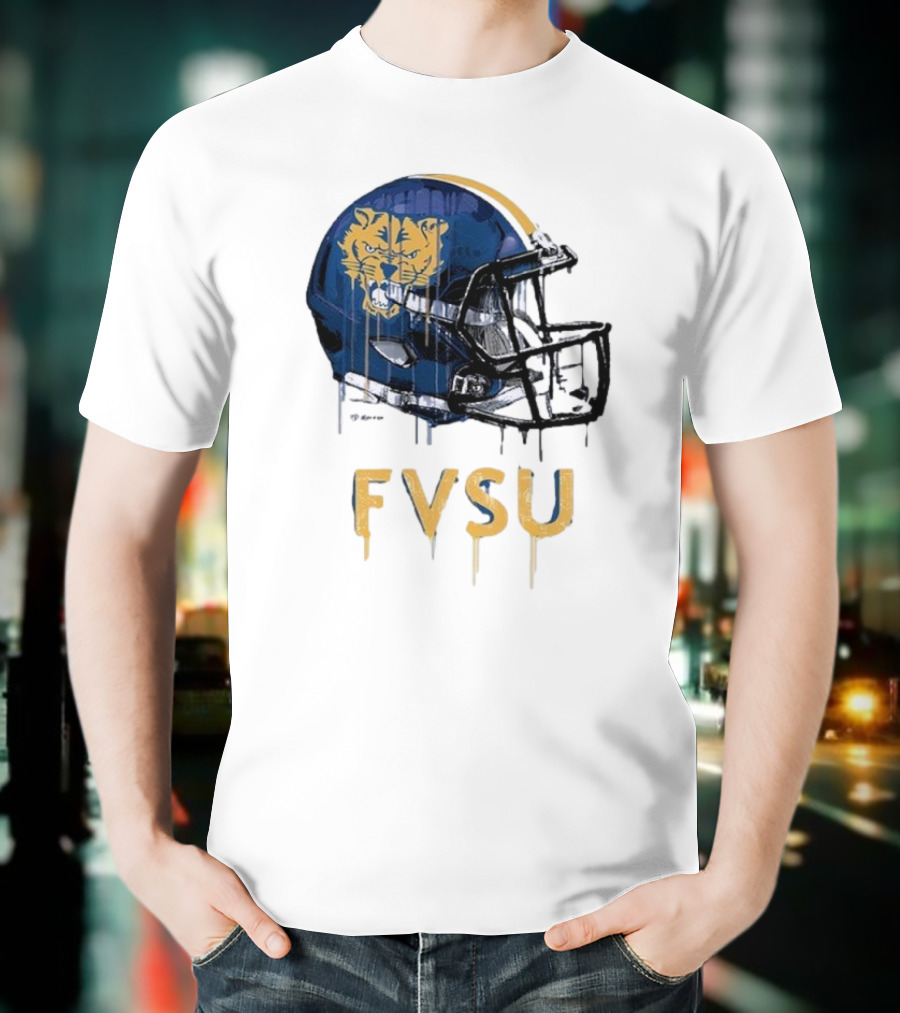 FVSU Wildcats Dripping Helmet Football T-Shirt