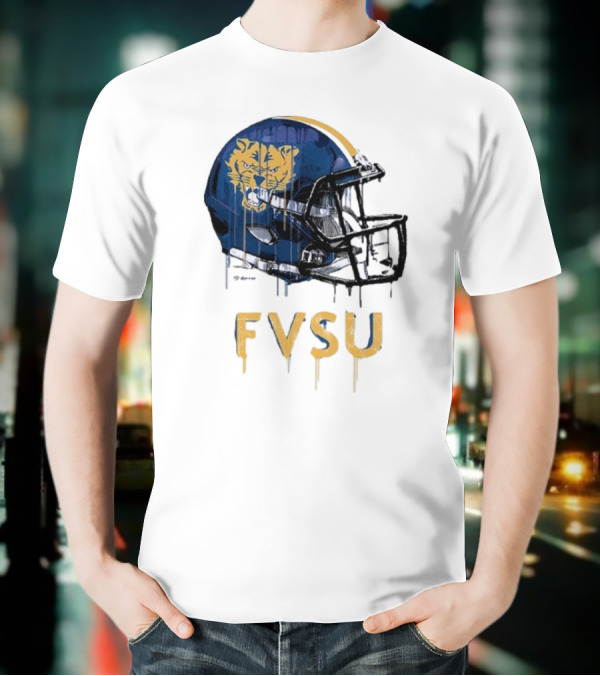 FVSU Wildcats Dripping Helmet Football T-Shirt