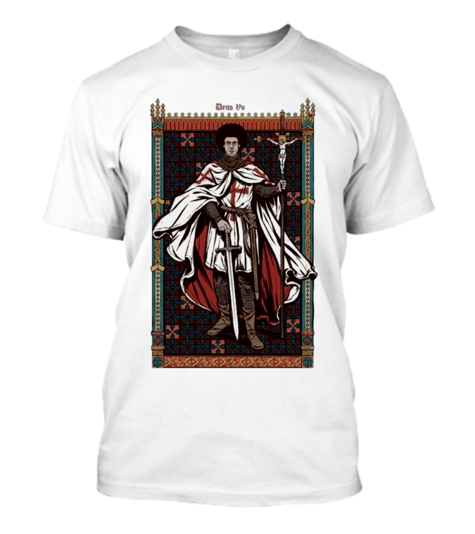 Fr Robinson Crusader Knight Medieval Tapestry Sporting Sword And Cross T-Shirt