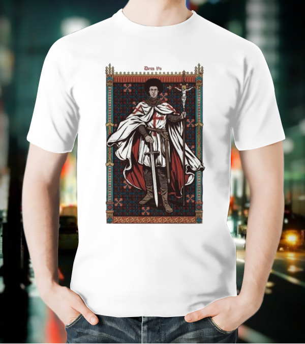 Fr Robinson Crusader Knight Medieval Tapestry Sporting Sword And Cross T-Shirt