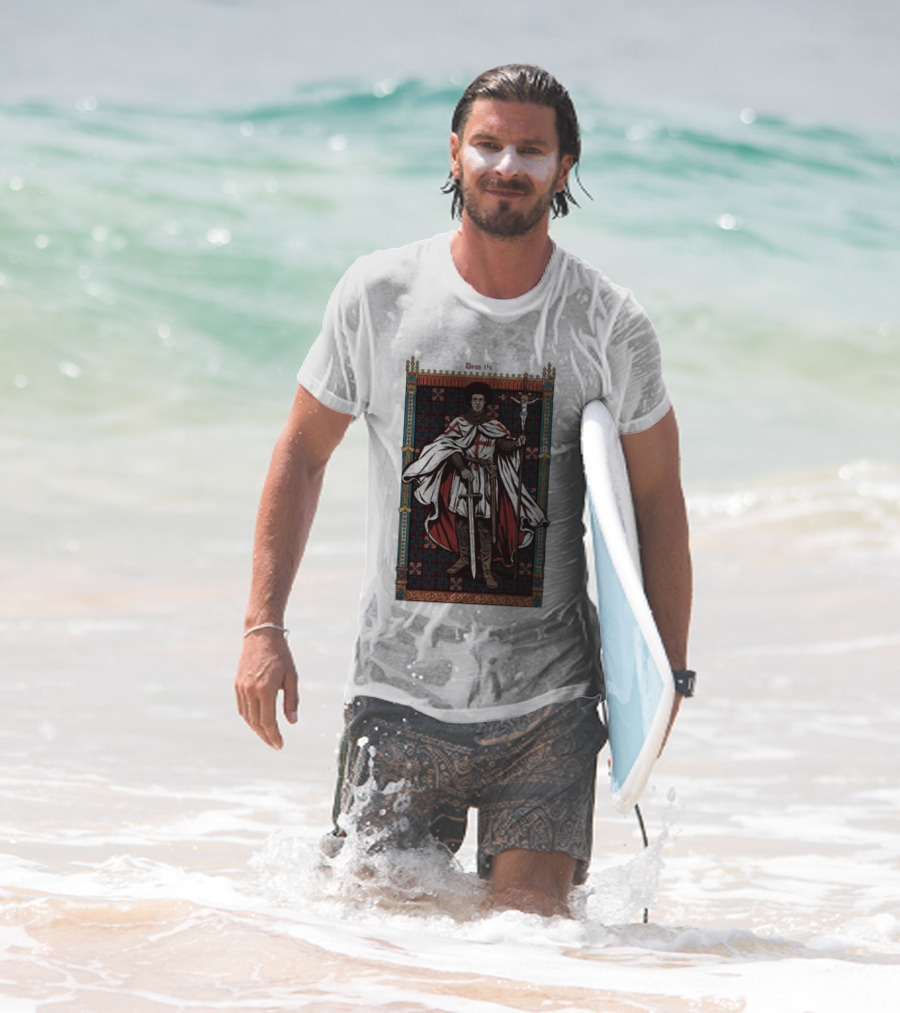 Fr Robinson Crusader Knight Medieval Tapestry Sporting Sword And Cross T-Shirt