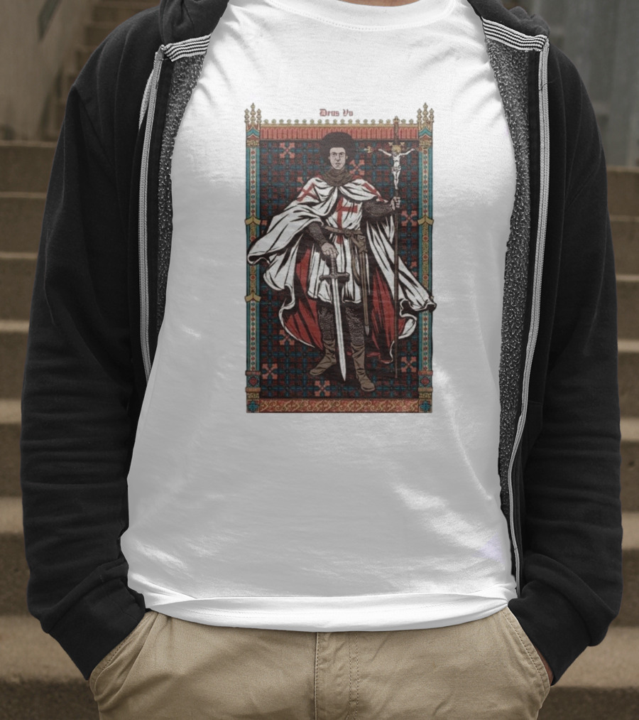 Fr Robinson Crusader Knight Medieval Tapestry Sporting Sword And Cross T-Shirt