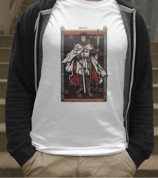 Fr Robinson Crusader Knight Medieval Tapestry Sporting Sword And Cross T-Shirt