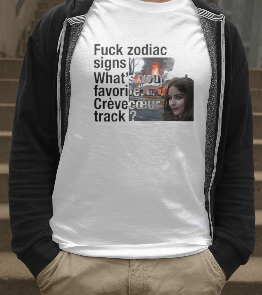 Crèvecoeur Track Favorite With Burning House Background And Girl Smirking T-Shirt