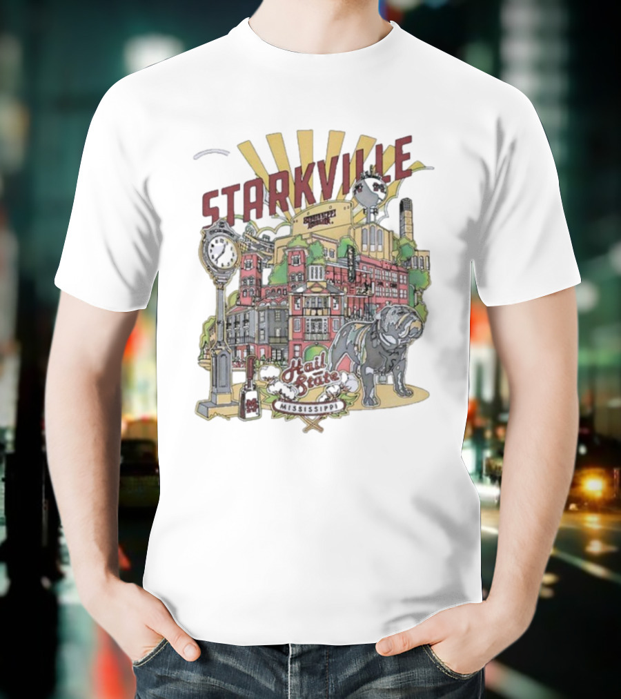 Starkville Mississippi State Hail State Bulldog Tower Vintage Style T-Shirt