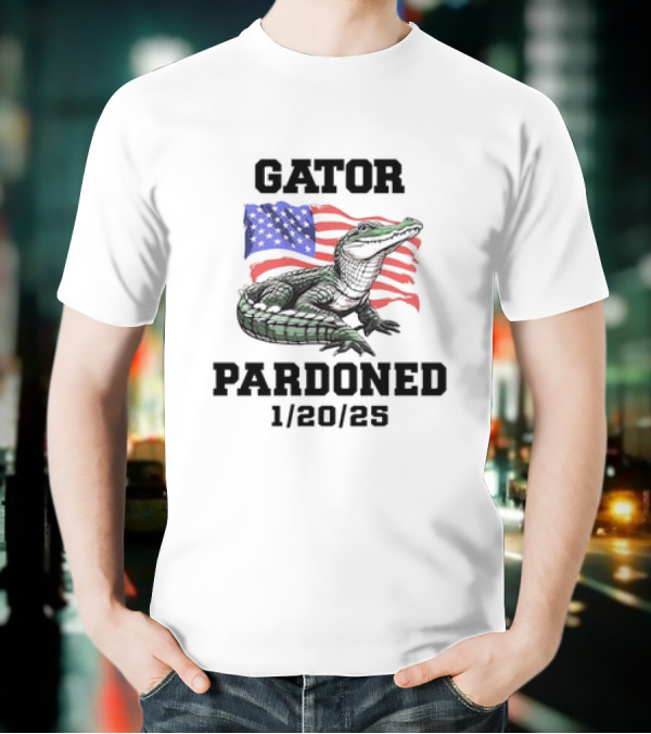 Gator Pardoned 1 20 25 USA Flag American Alligator T-Shirt