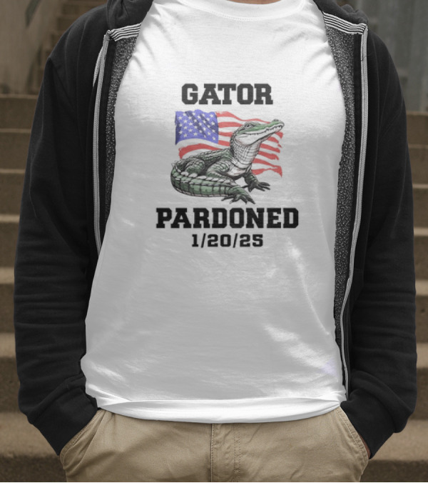 Gator Pardoned 1 20 25 USA Flag American Alligator T-Shirt